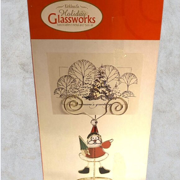 CHRISTMAS CARD DISPLAY -- Staind Glass Santa, Shows 3 Xmas Cards, In-Box, Unused - Picture 8 of 8